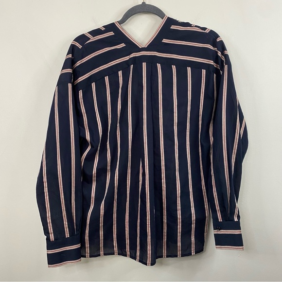 Vince Textured Striped Long-sleeve Button Up Linen Silk Blend Blouse size Small - Picture 7 of 14